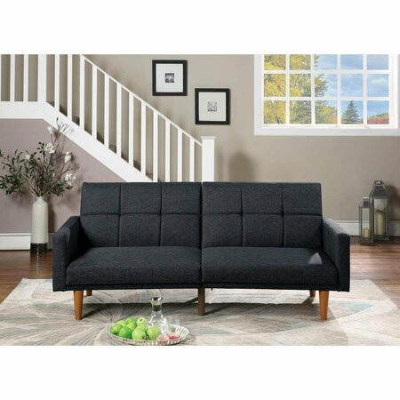 KD GABINETES 80 x 34 x 32 in. Convertible Futon Adjustable Sofa with Splitback in Black Fabric KD3675996